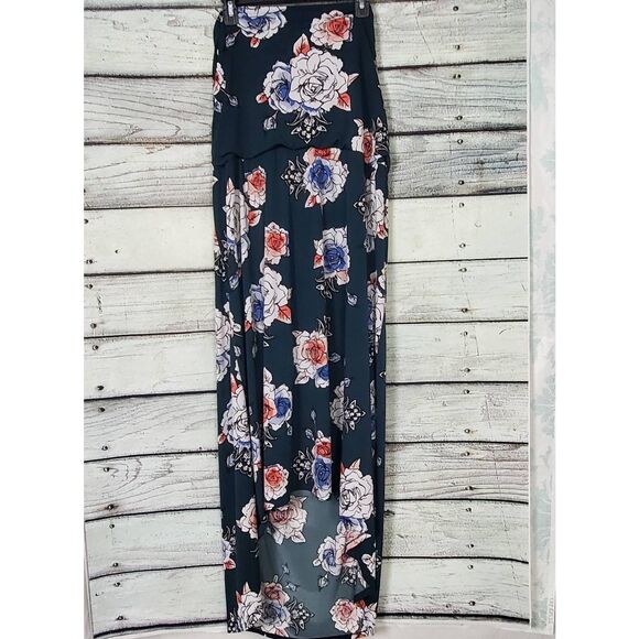 Maurices Strapless Floral Maxi Dress Women’s Size 2 Navy Pink Blue Roses - Picture 2 of 8